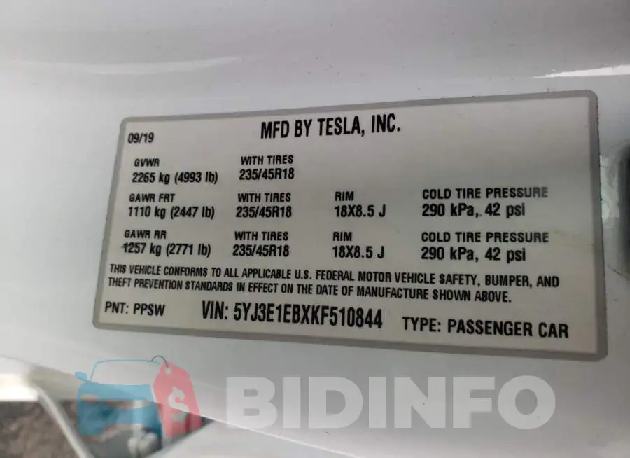 5YJ3E1EBXKF510844 Photo# 12