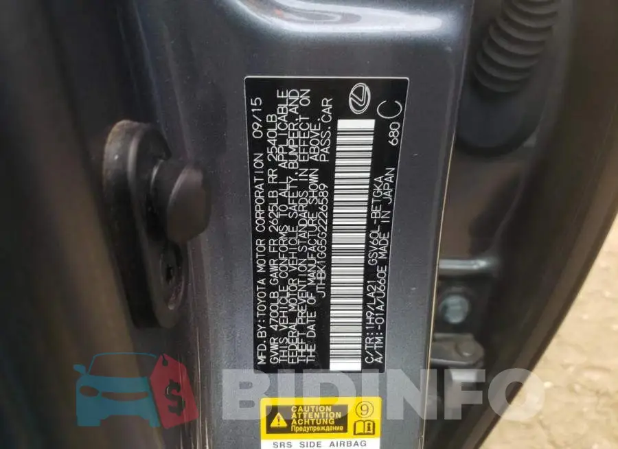 JTHBK1GG5G2226589 Photo# 12