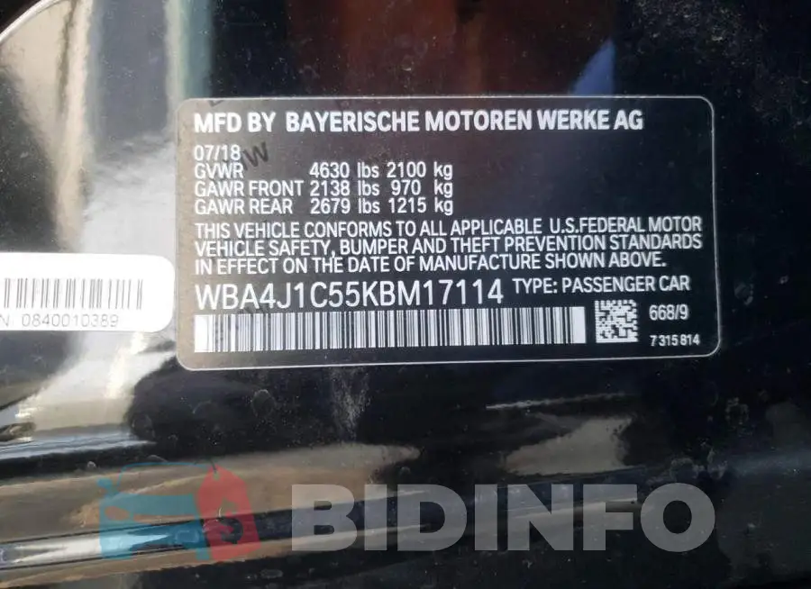 WBA4J1C55KBM17114 Photo# 12