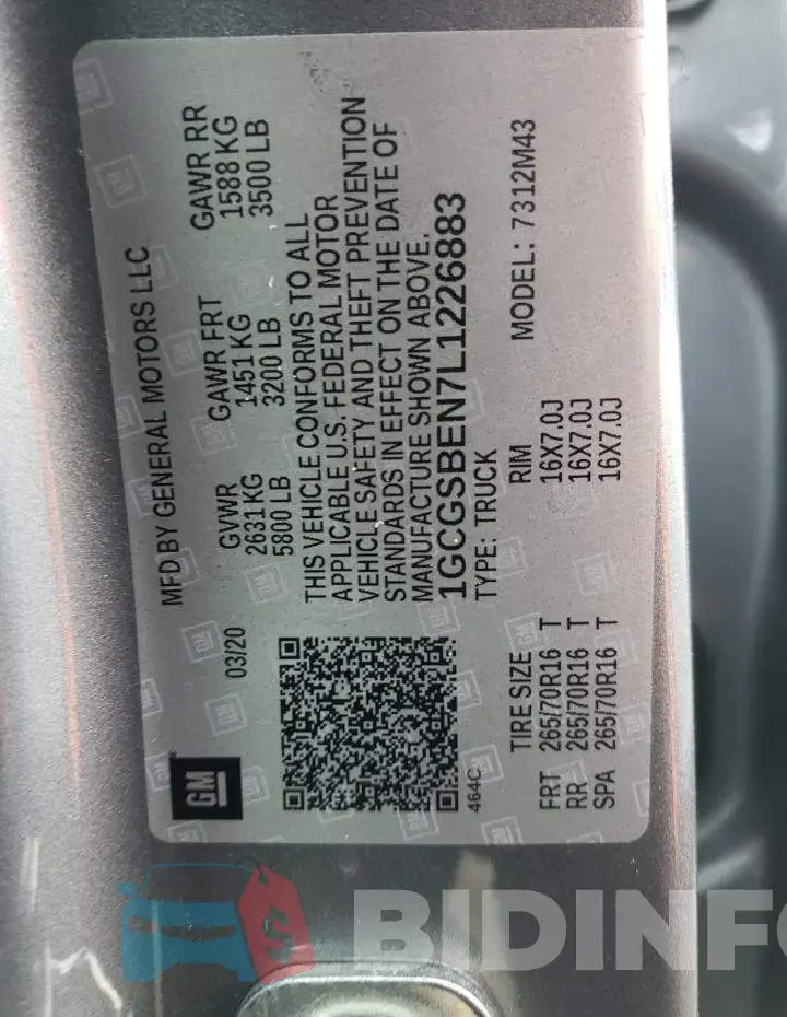 1GCGSBEN7L1226883 Photo# 12