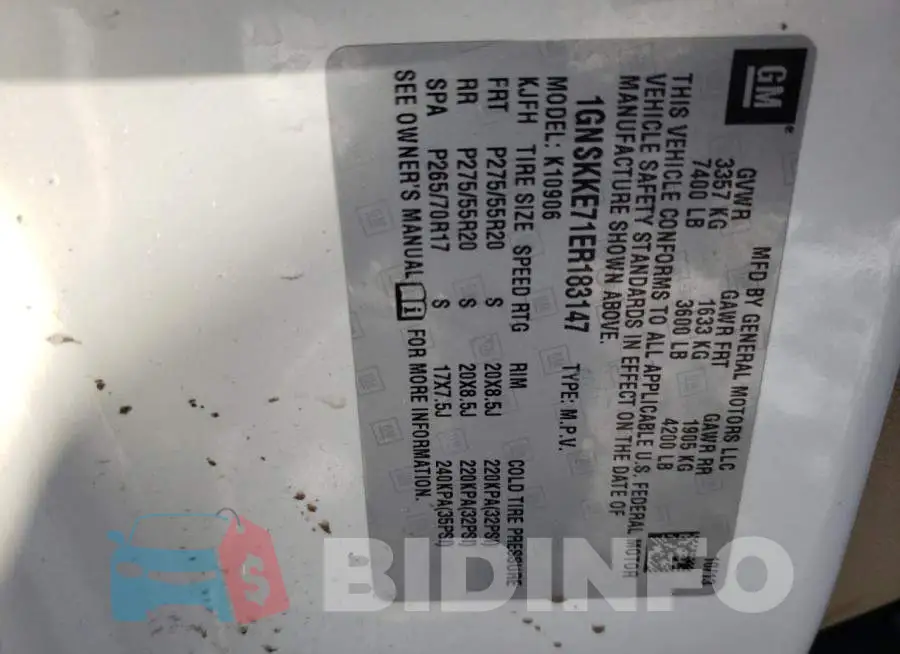 1GNSKKE71ER183147 Photo# 13