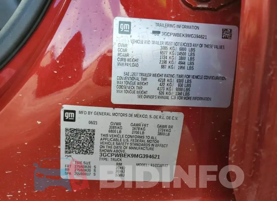 3GCPWBEK9MG394621 Photo# 13