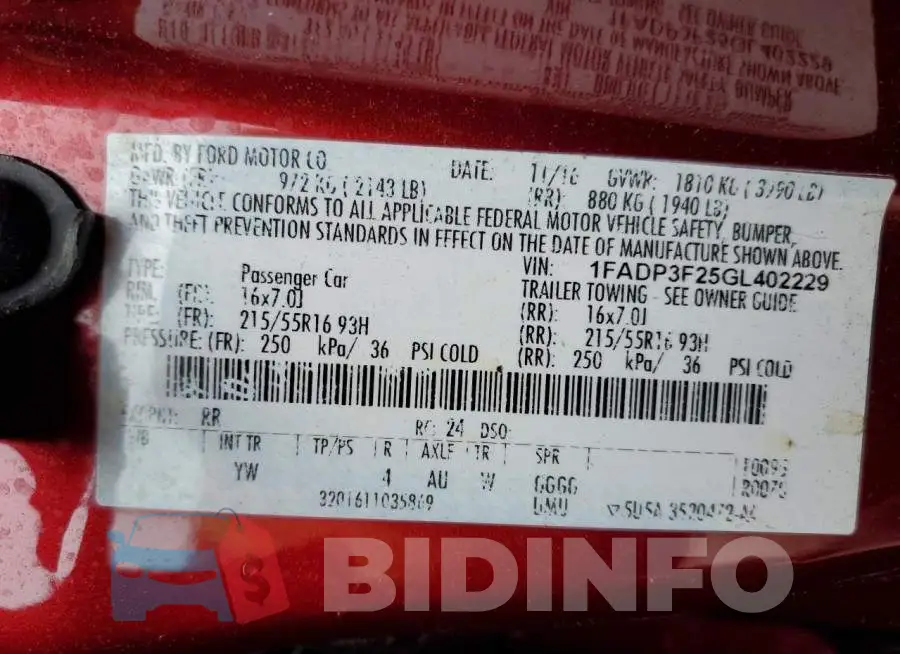 1FADP3F25GL402229 Photo# 12