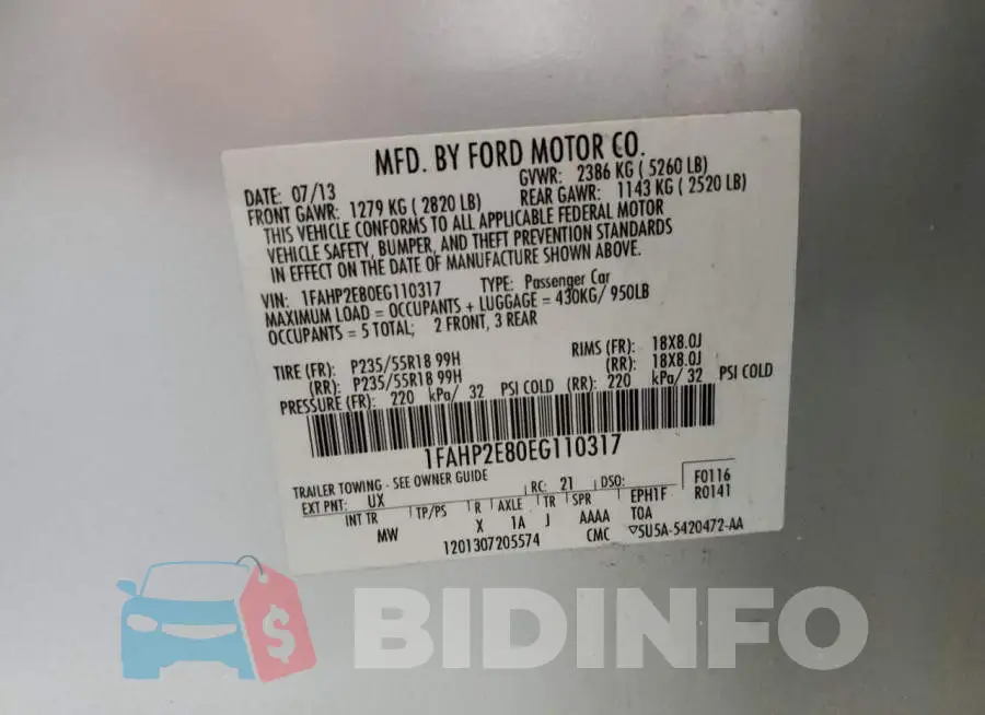 1FAHP2E80EG110317 Photo# 12