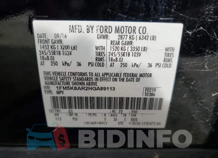 1FM5K8AR2HGA89113 Photo# 13