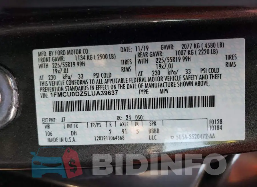 1FMCU0DZ5LUA39637 Photo# 14