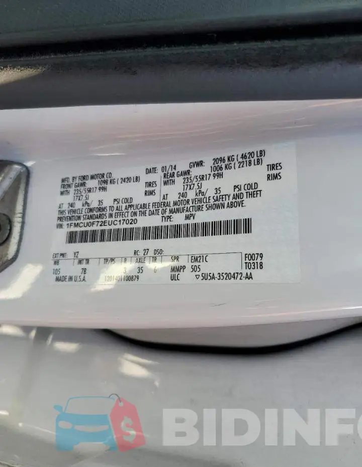 1FMCU0F72EUC17020 Photo# 13