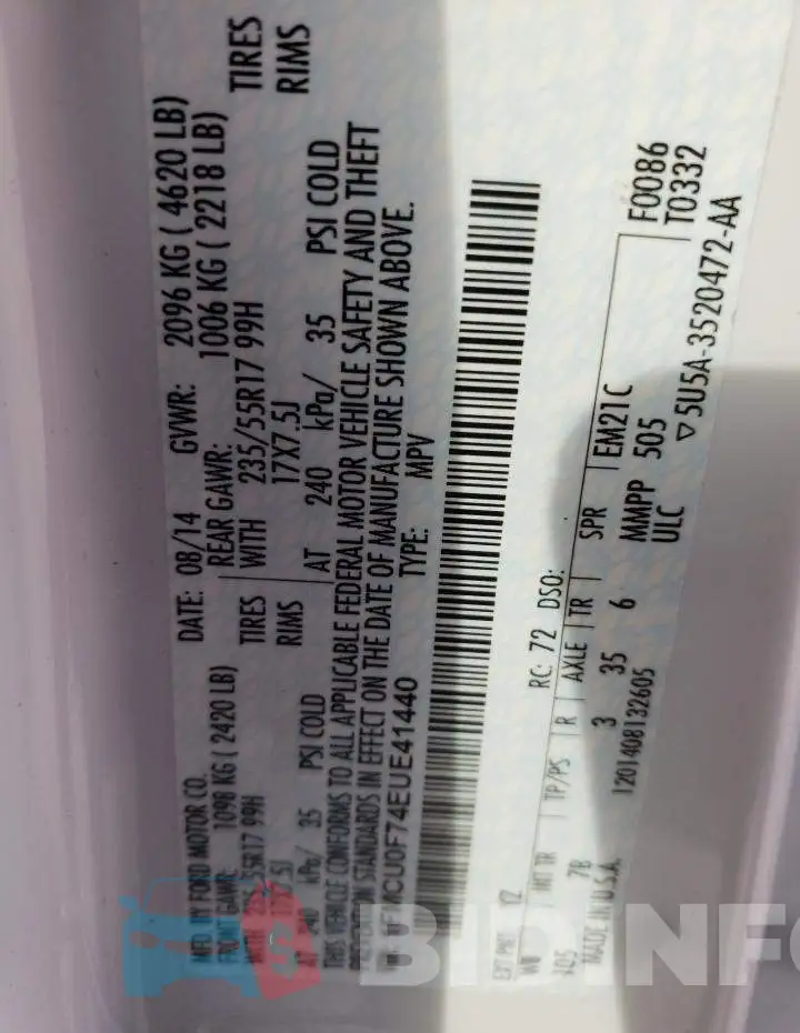 1FMCU0F74EUE41440 Photo# 13
