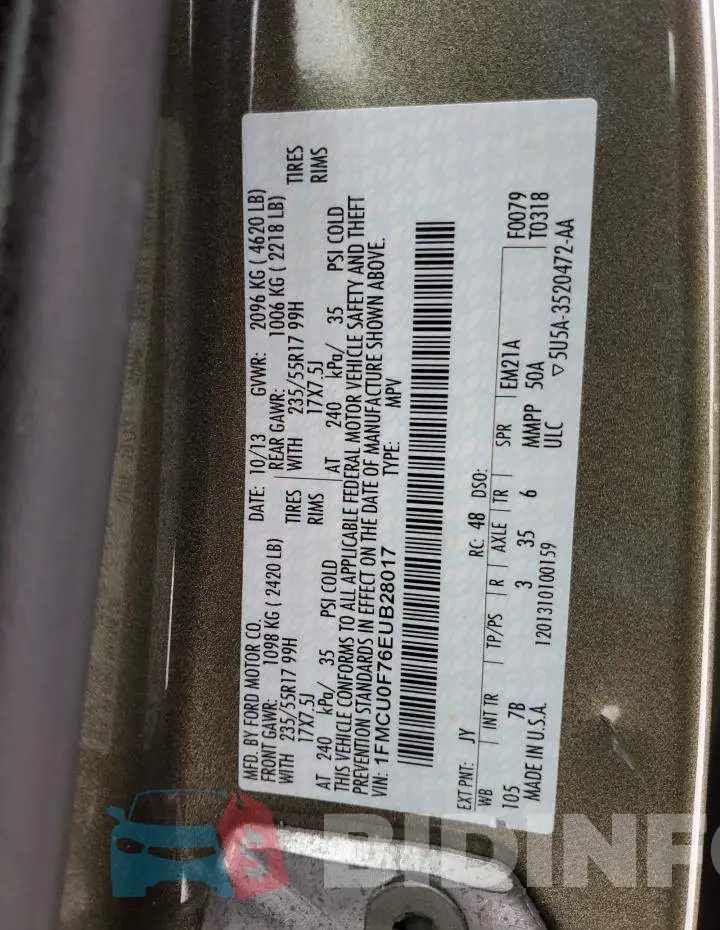 1FMCU0F76EUB28017 Photo# 13