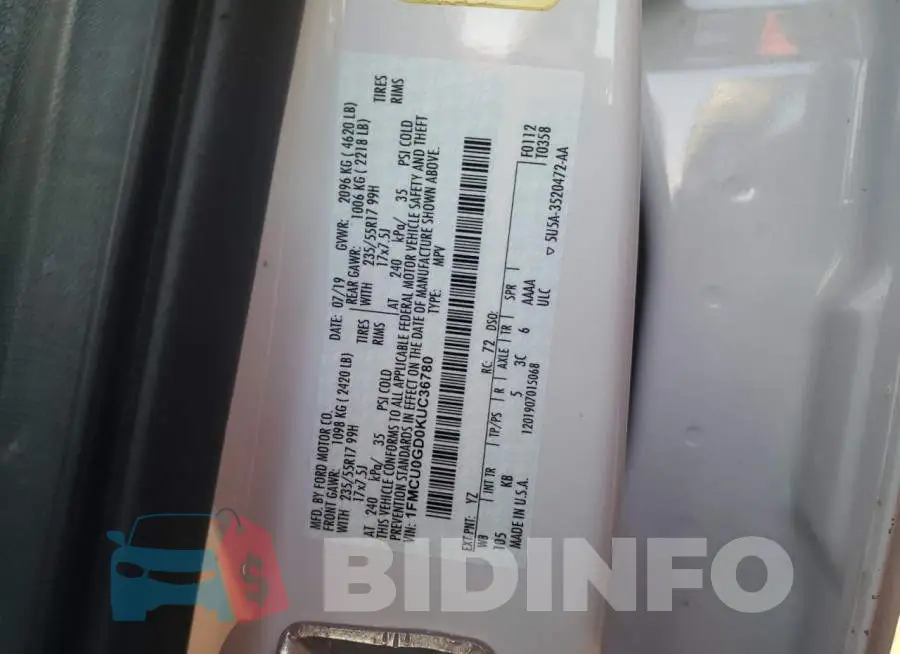1FMCU0GD0KUC36780 Photo# 13