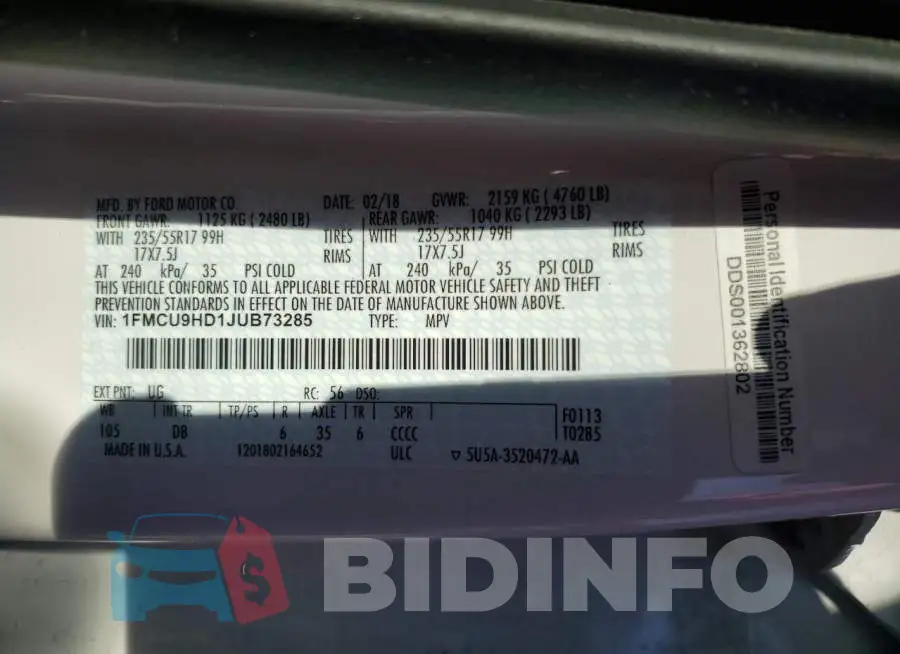 1FMCU9HD1JUB73285 Photo# 13