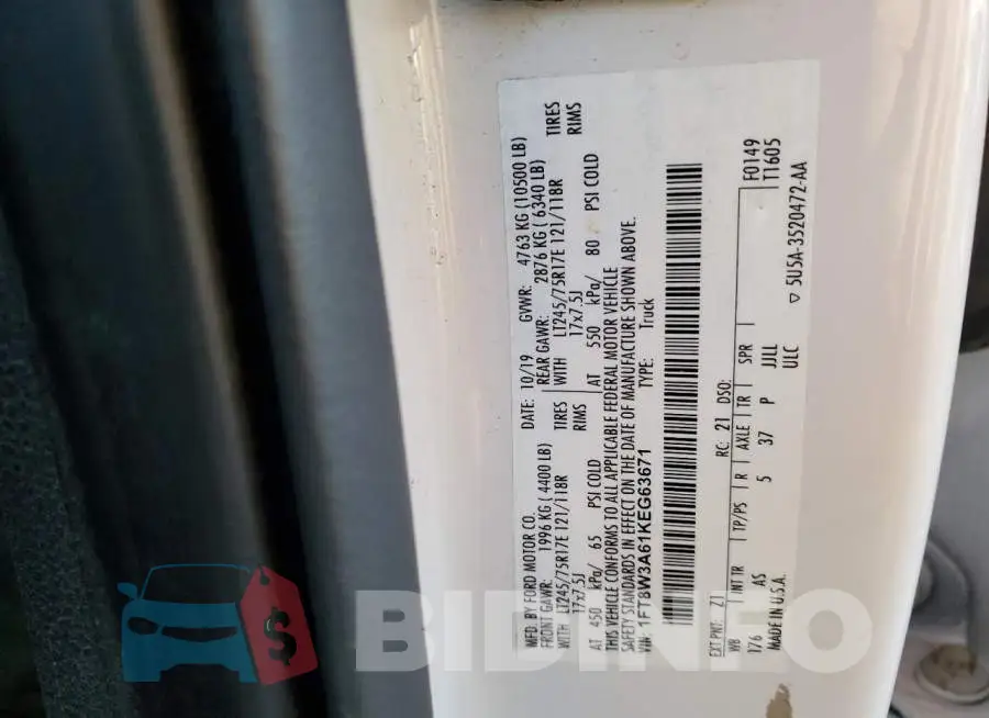 1FT8W3A61KEG63671 Photo# 12