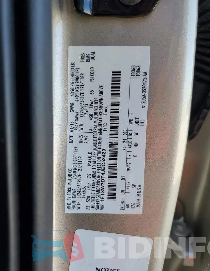 1FT8W3DT4JEC53429 Photo# 12