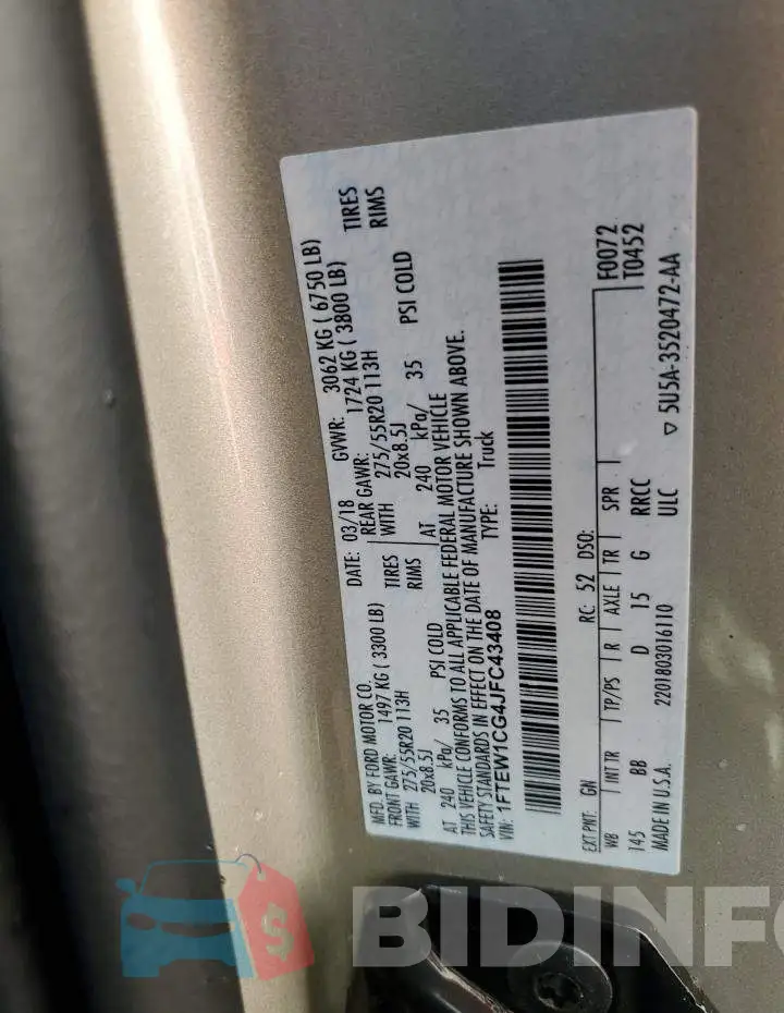 1FTEW1CG4JFC43408 Photo# 10