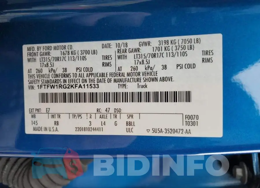 1FTFW1RG2KFA11533 Photo# 12