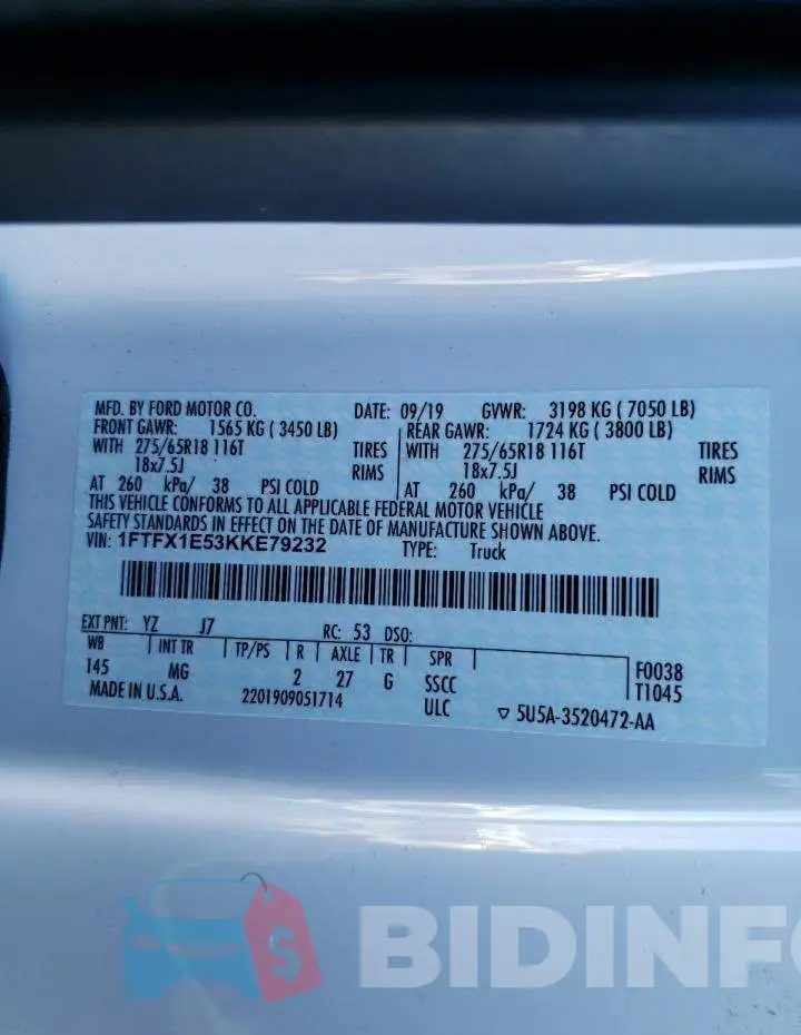 1FTFX1E53KKE79232 Photo# 12