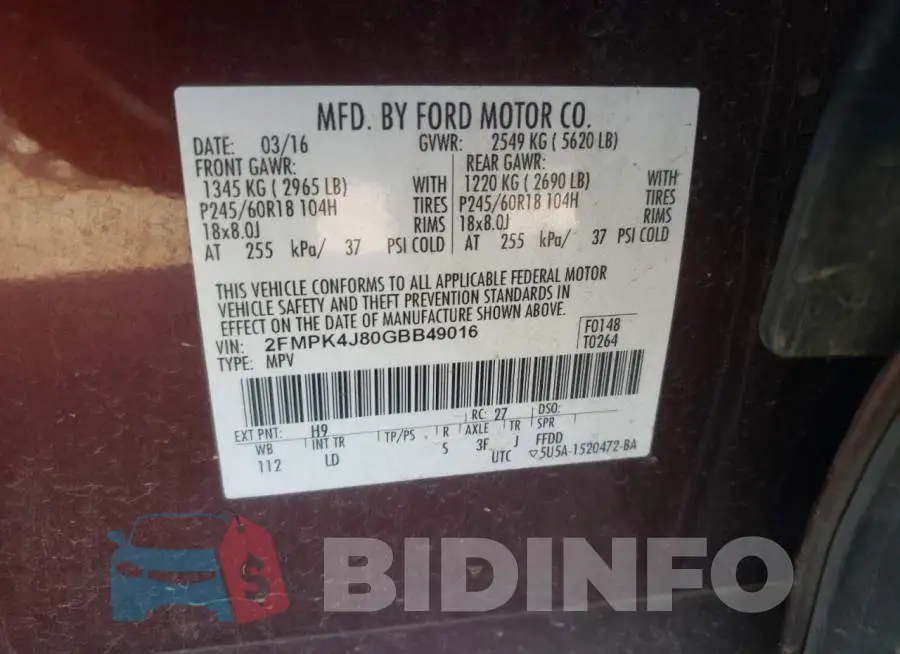 2FMPK4J80GBB49016 Photo# 12