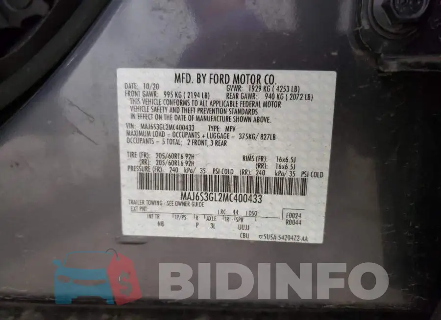 MAJ6S3GL2MC400433 Photo# 13