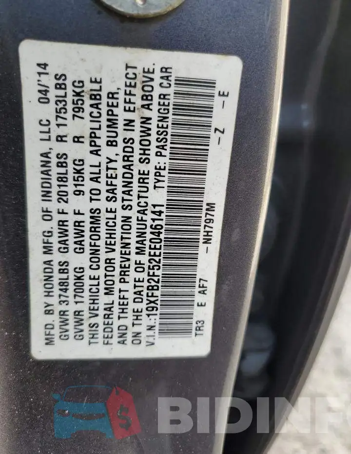 19XFB2F52EE046141 Photo# 13