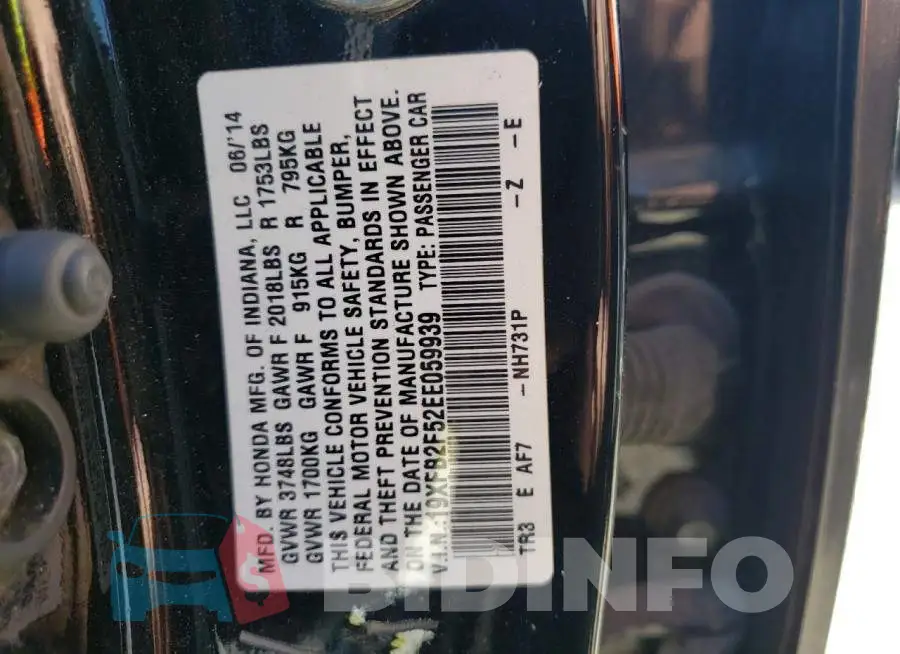 19XFB2F52EE059939 Photo# 10