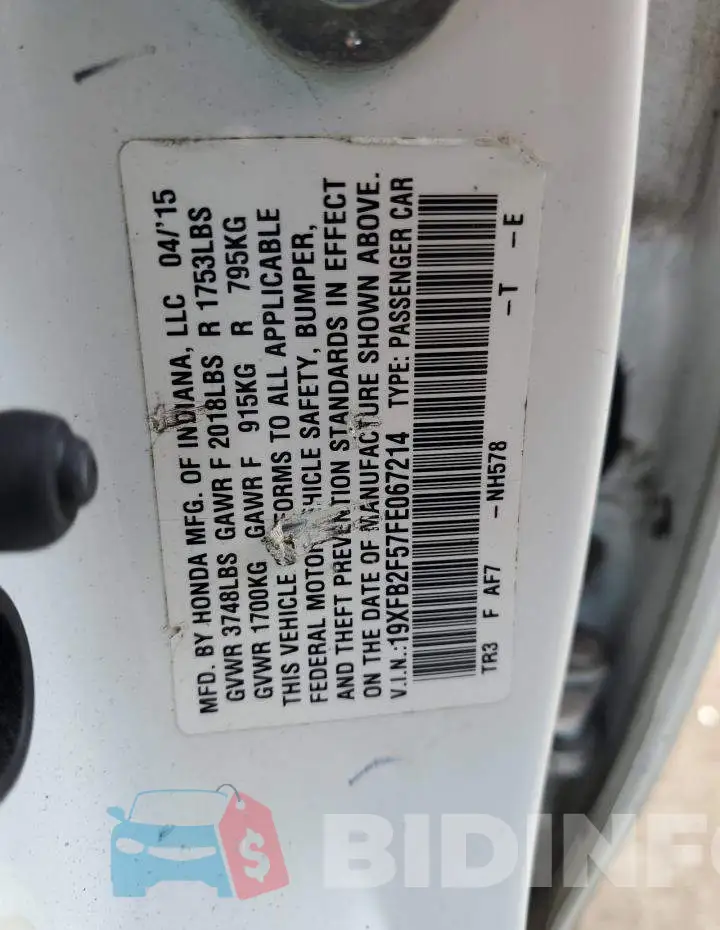 19XFB2F57FE067214 Photo# 12