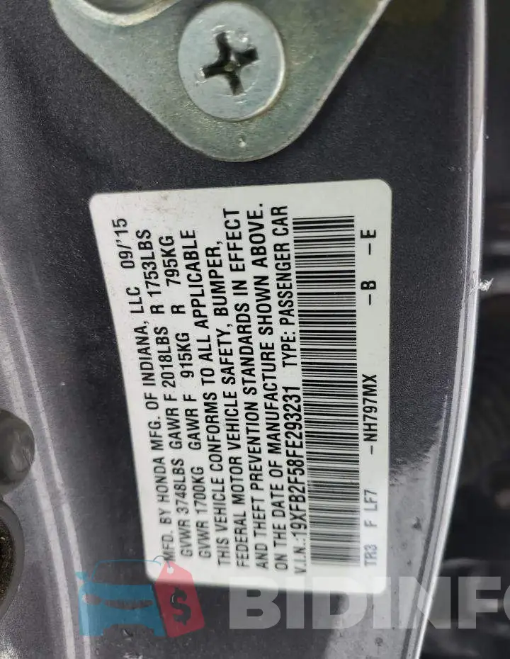 19XFB2F58FE293231 Photo# 12