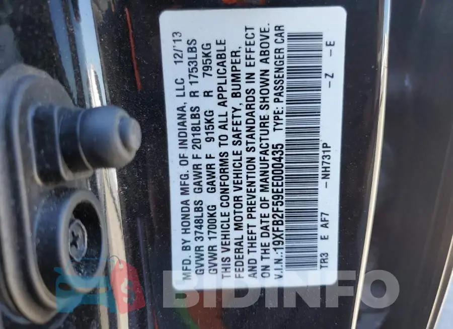 19XFB2F59EE000435 Photo# 12