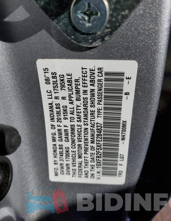 19XFB2F5XFE284837 Photo# 12