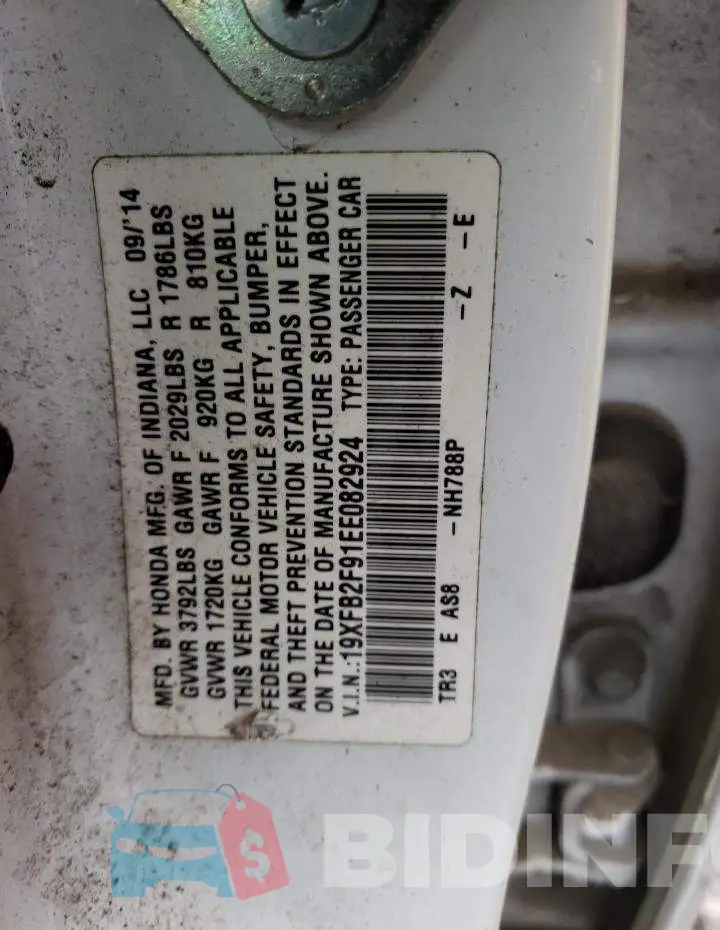 19XFB2F91EE082924 Photo# 12