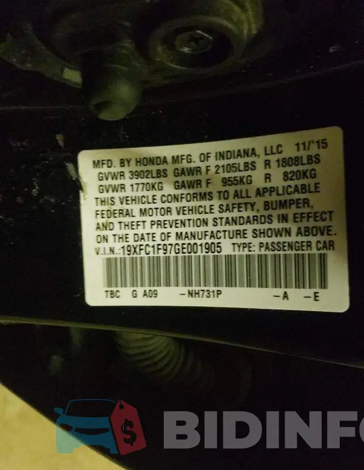 19XFC1F97GE001905 Photo# 12