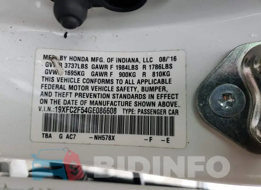 19XFC2F54GE086608 Photo# 12