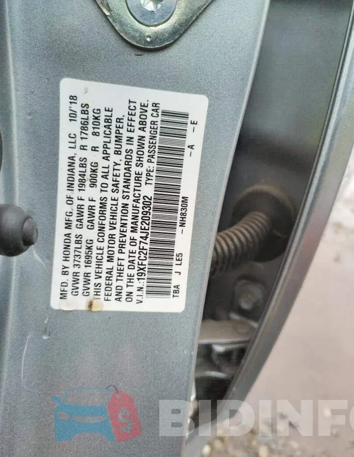 19XFC2F74JE209302 Photo# 12