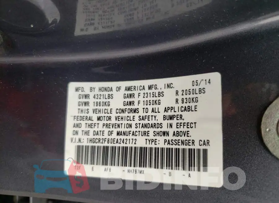 1HGCR2F80EA242172 Photo# 10