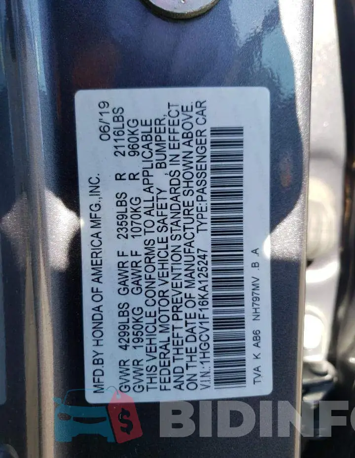 1HGCV1F16KA125247 Photo# 12