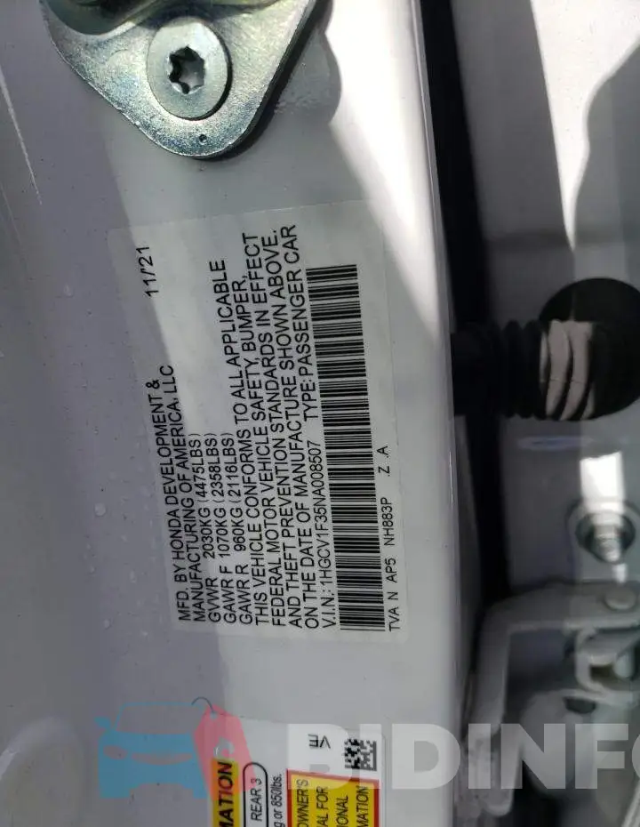 1HGCV1F35NA008507 Photo# 12