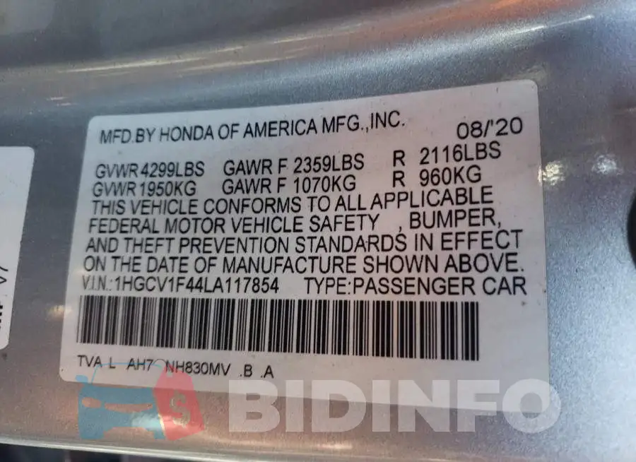 1HGCV1F44LA117854 Photo# 12