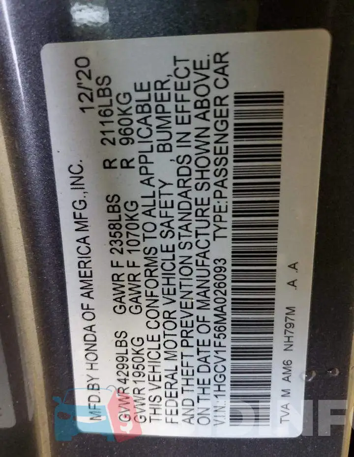 1HGCV1F56MA026093 Photo# 12