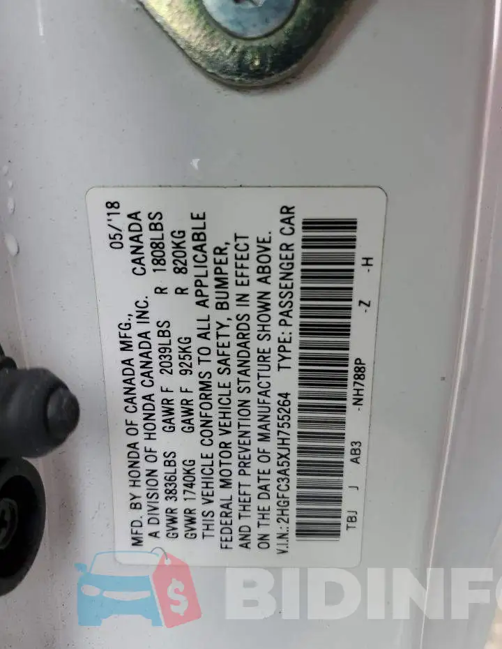 2HGFC3A5XJH755264 Photo# 12