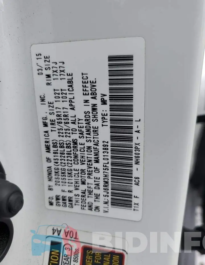 5J6RM3H75FL013892 Photo# 12