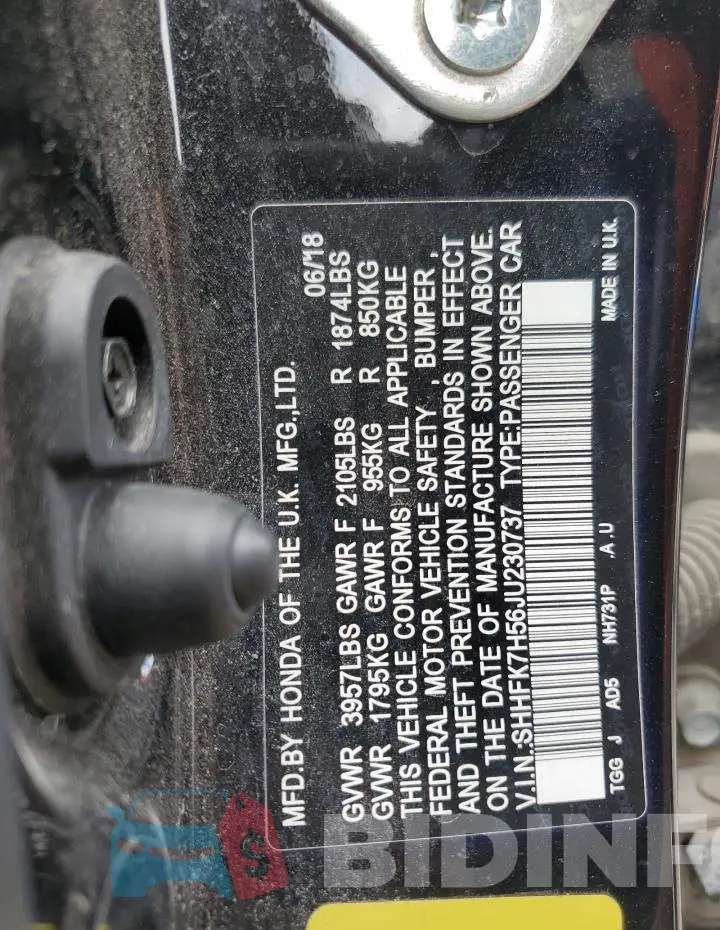SHHFK7H56JU230737 Photo# 12