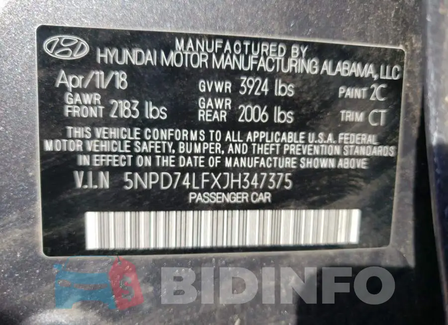 5NPD74LFXJH347375 Photo# 12