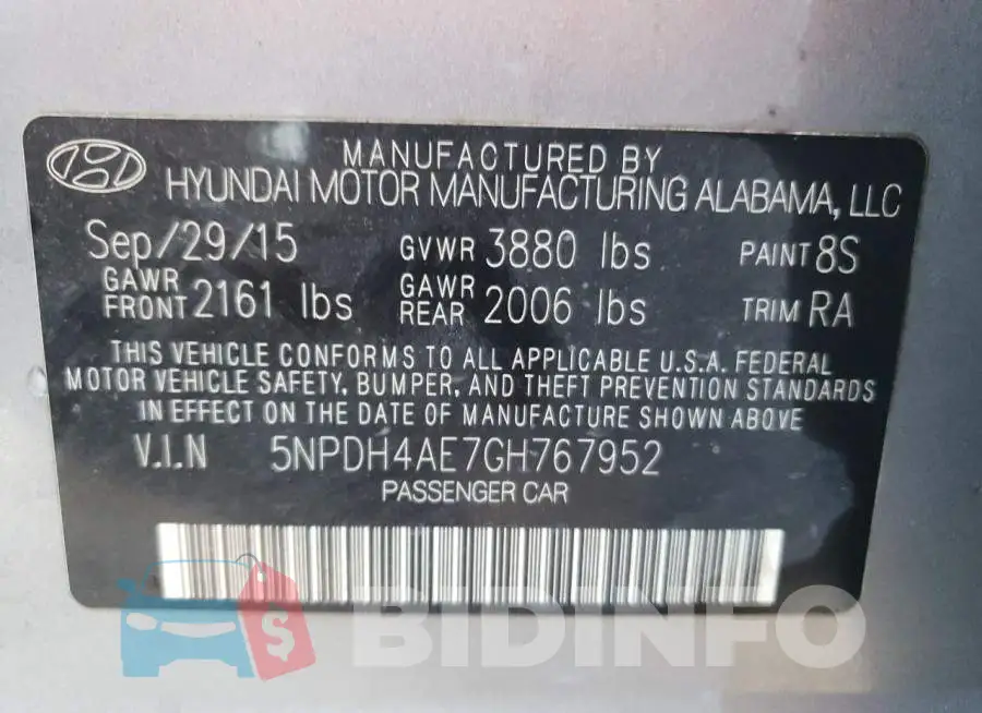 5NPDH4AE7GH767952 Photo# 13