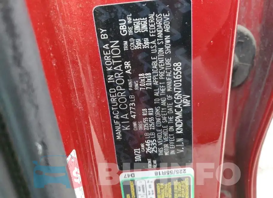 KNDPMCAC6N7016568 Photo# 13