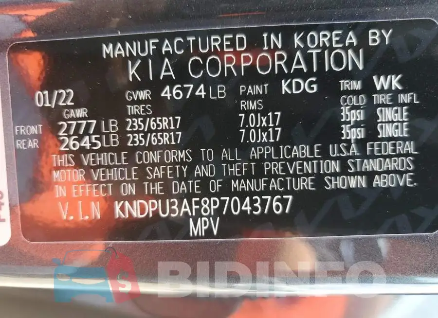 KNDPU3AF8P7043767 Photo# 10