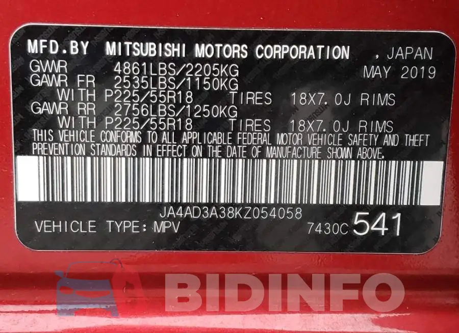JA4AD3A38KZ054058 Photo# 13