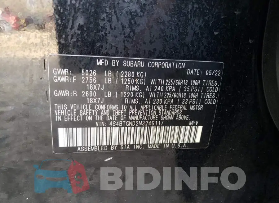 4S4BTGND2N3246117 Photo# 14