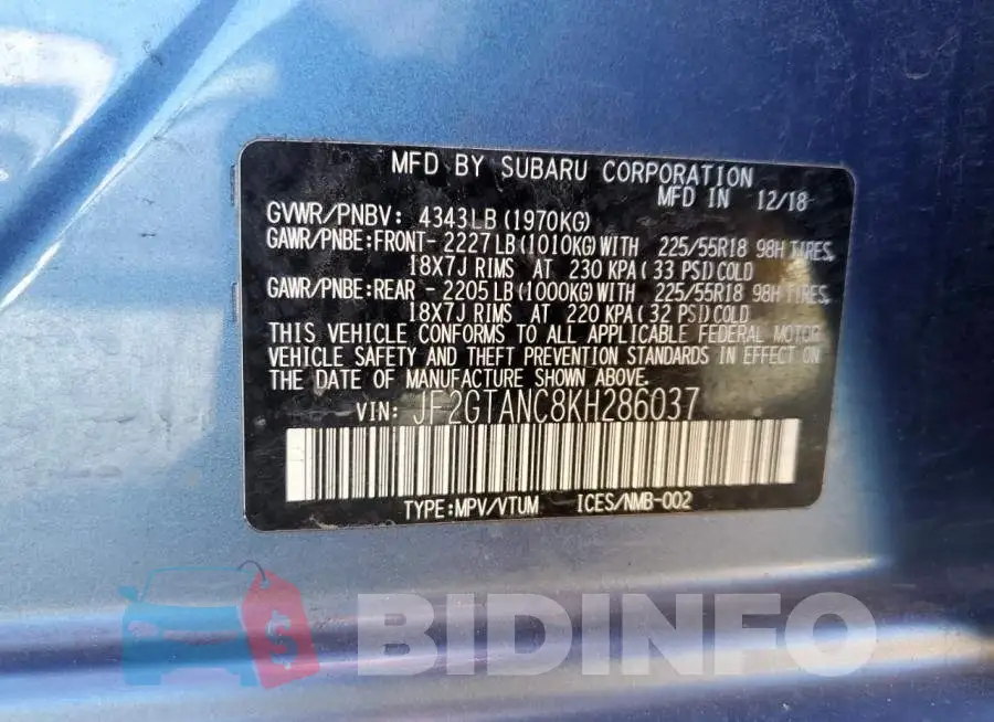 JF2GTANC8KH286037 Photo# 13