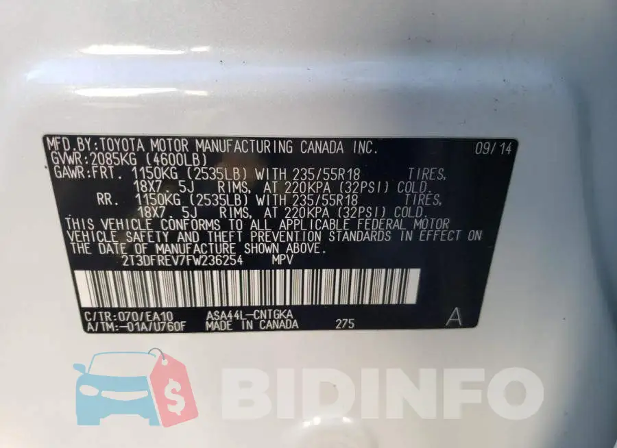 2T3DFREV7FW236254 Photo# 13
