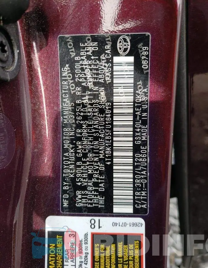 4T1BK1EB5FU164019 Photo# 13