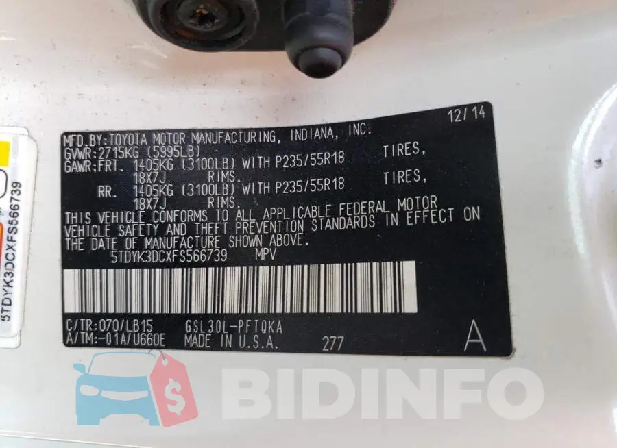 5TDYK3DCXFS566739 Photo# 13